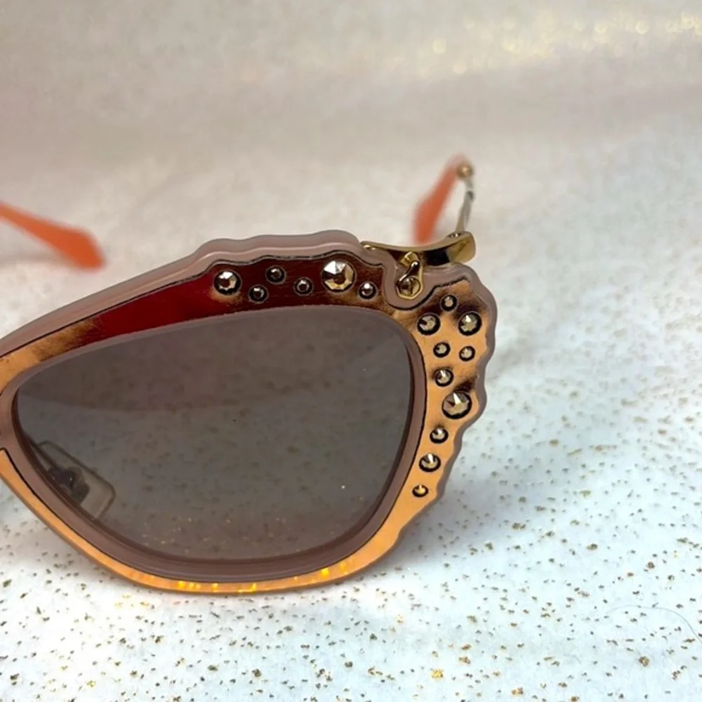 New Miu Miu MU04QS TV1-4K0 Matte Pink Butterfly Stone Frame Sunglasses Shades - Picture 6 of 15